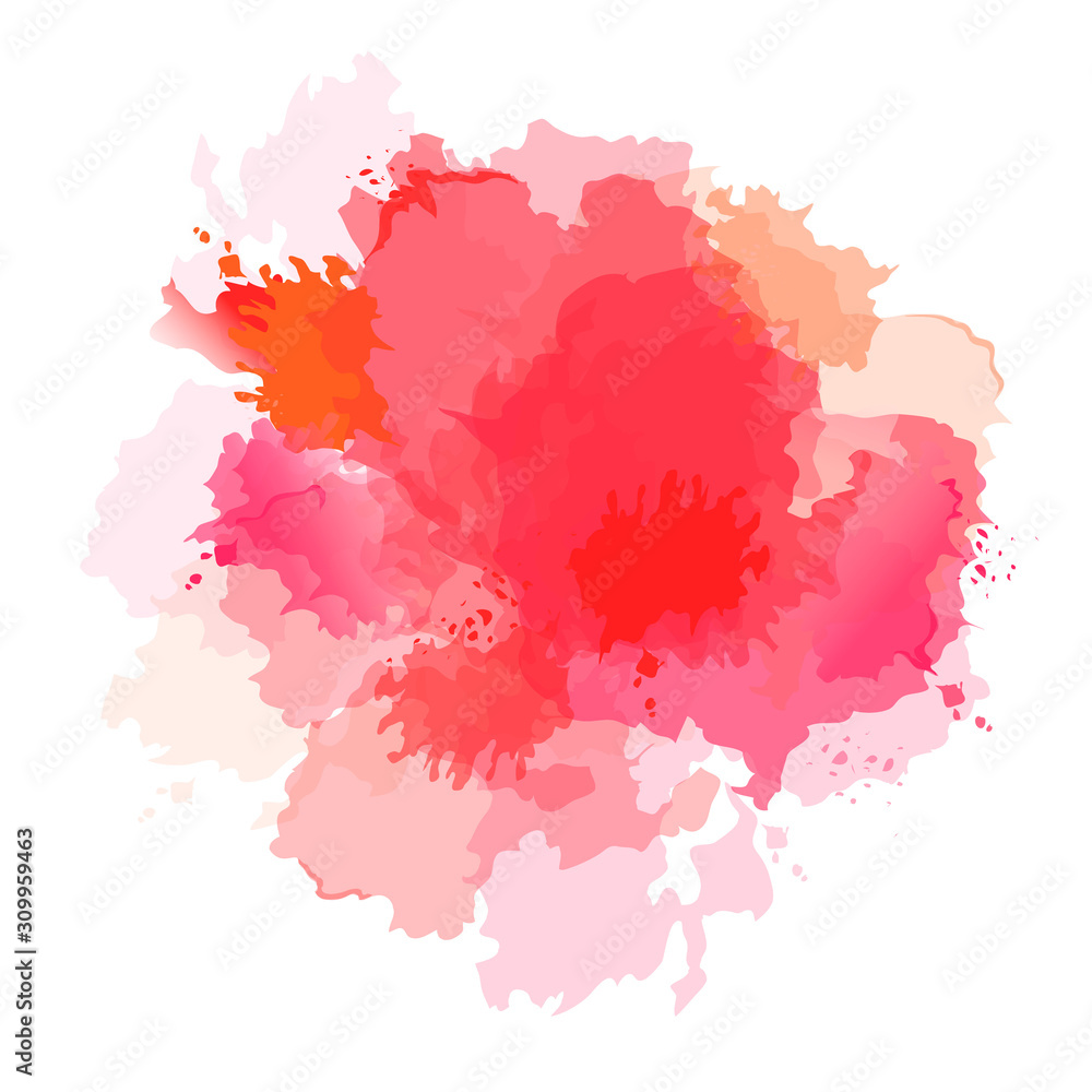 Coral, fuchsia pink, red, orange watercolor vector splash