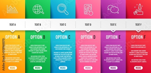 Messenger, Search and Investment graph line icons set. Infographic timeline. International Ð¡opyright, Recovery hdd and Innovation signs. Speech bubble, Magnifying glass, Investment infochart. Vector