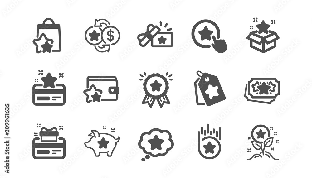 Loyalty program icons. Bonus card, Redeem gift and discount coupon signs. Lottery ticket, Earn reward and winner gift icons. Classic set. Quality set. Vector Loyalty program icons. Bonus card, Redeem gift and discount coupon signs. Lottery ticket, Earn reward and winner gift icons. Classic set. Quality set. Vector