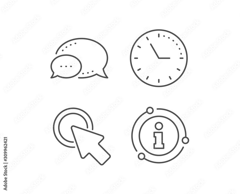 Click here line icon. Chat bubble, info sign elements. Push the button sign. Web cursor symbol. Linear click here outline icon. Information bubble. Vector Click here line icon. Chat bubble, info sign elements. Push the button sign. Web cursor symbol. Linear click here outline icon. Information bubble. Vector