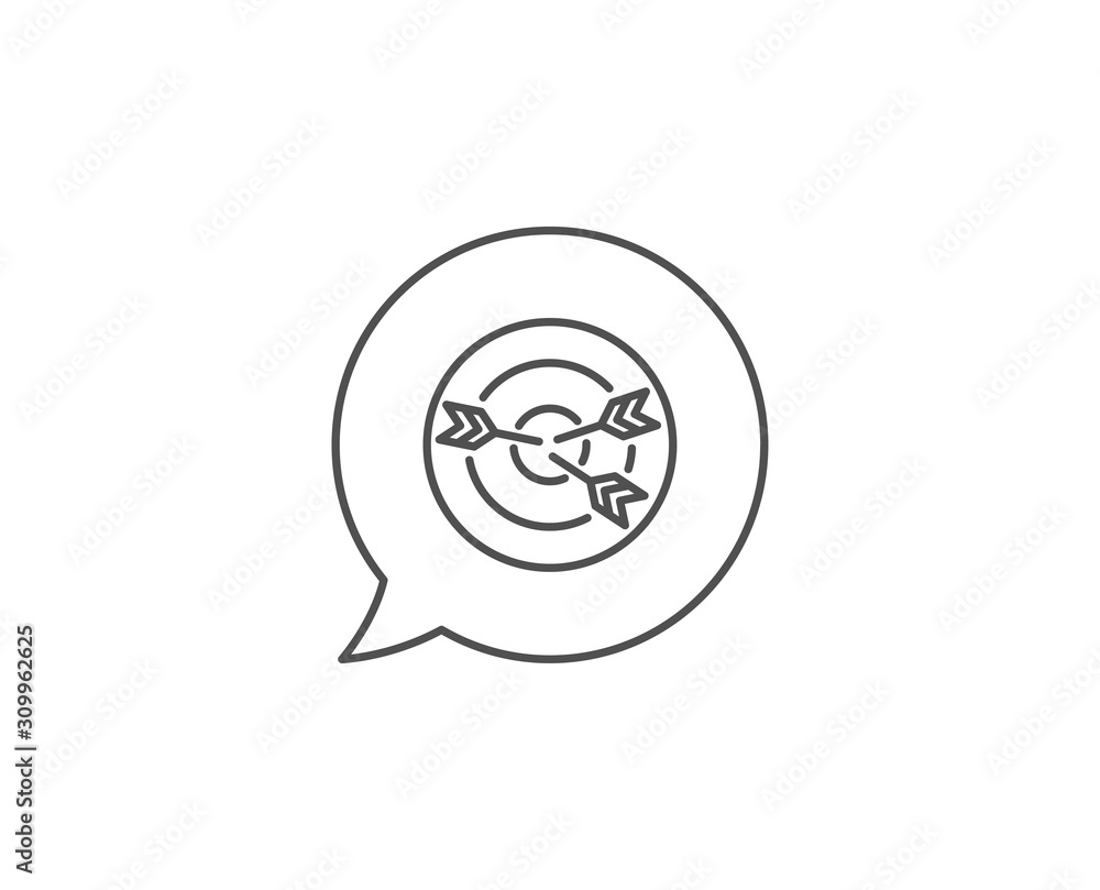 Target line icon. Chat bubble design. Marketing targeting strategy symbol. Aim with arrows sign. Outline concept. Thin line targeting icon. Vector