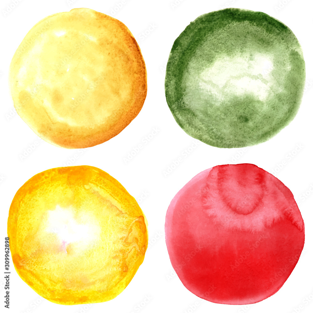 Set of wet watercolor circles. Colorful background  textures.