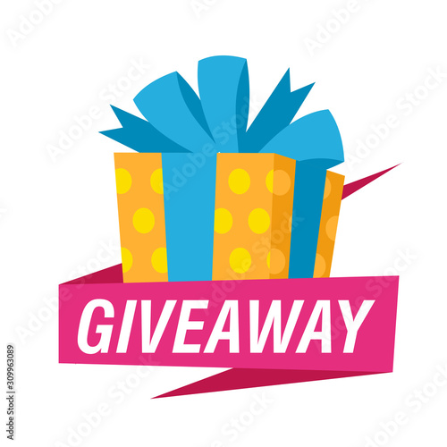 Giveaway bright sign with yellow gift
