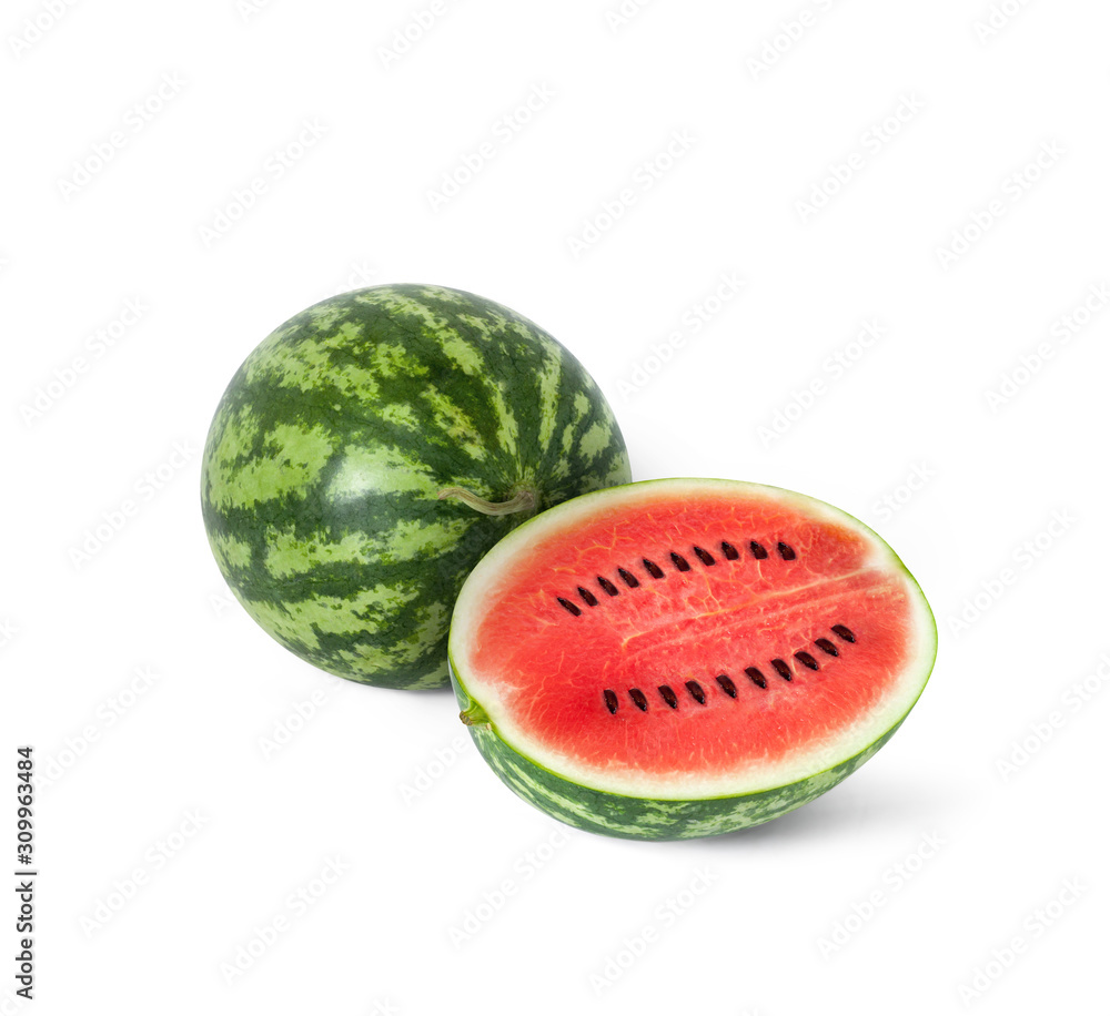 Ripe striped watermelon isolated on white Ripe striped watermelon isolated on white
