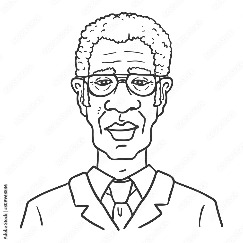 Vector Outline Avatar - Afro American Man in Office Siuit and Necktie. Male Character Portrait. Vector Outline Avatar - Afro American Man in Office Siuit and Necktie. Male Character Portrait.