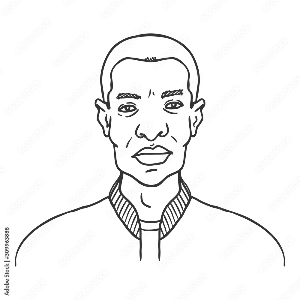 Vector Outline Avatar - Young Afro American Man in Baseball Jacket. Vector Outline Avatar - Young Afro American Man in Baseball Jacket.