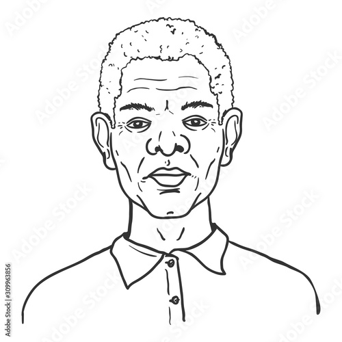 Vector Outline Avatar - Old Afro American Man. Male Character Portrait.