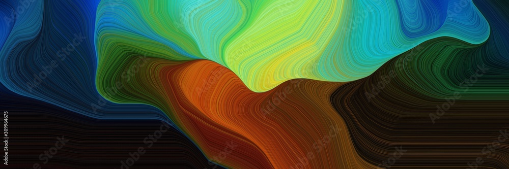 horizontal artistic colorful abstract wave background with very dark green, medium sea green and yellow green colors. can be used as texture, background or wallpaper