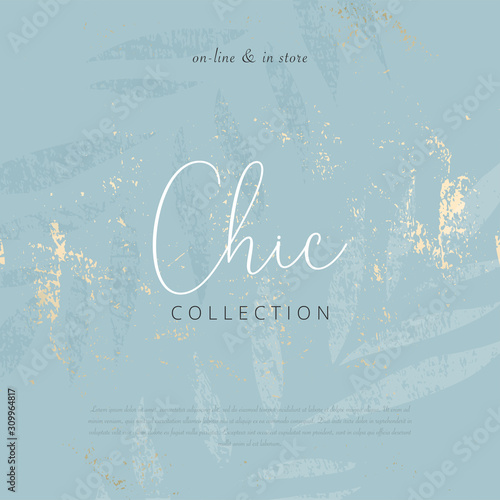 Social media banner template for advertising winter arrivals collection or seasonal sales promotion. Beautiful textured background with botanical  ornate imitating  watercolor or gouache paintings