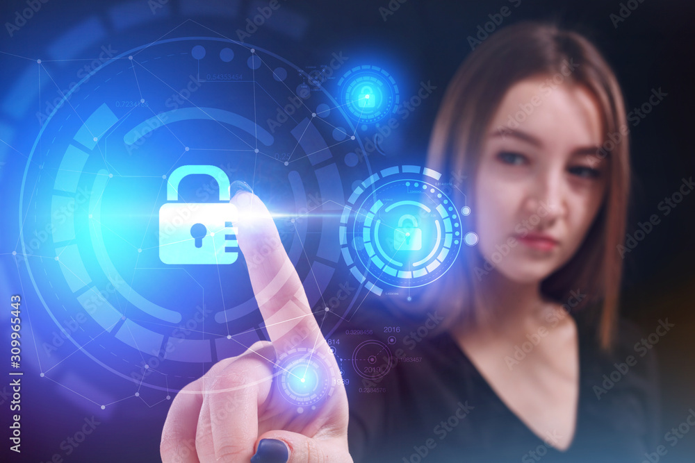Business, Technology, Internet and network concept. Young businessman working on a virtual screen of the future and sees the inscription: Business, Technology, Internet and network concept. Young businessman working on a virtual screen of the future and sees the inscription: