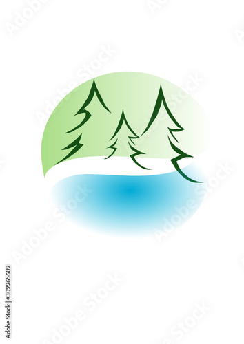 Green trees and water level