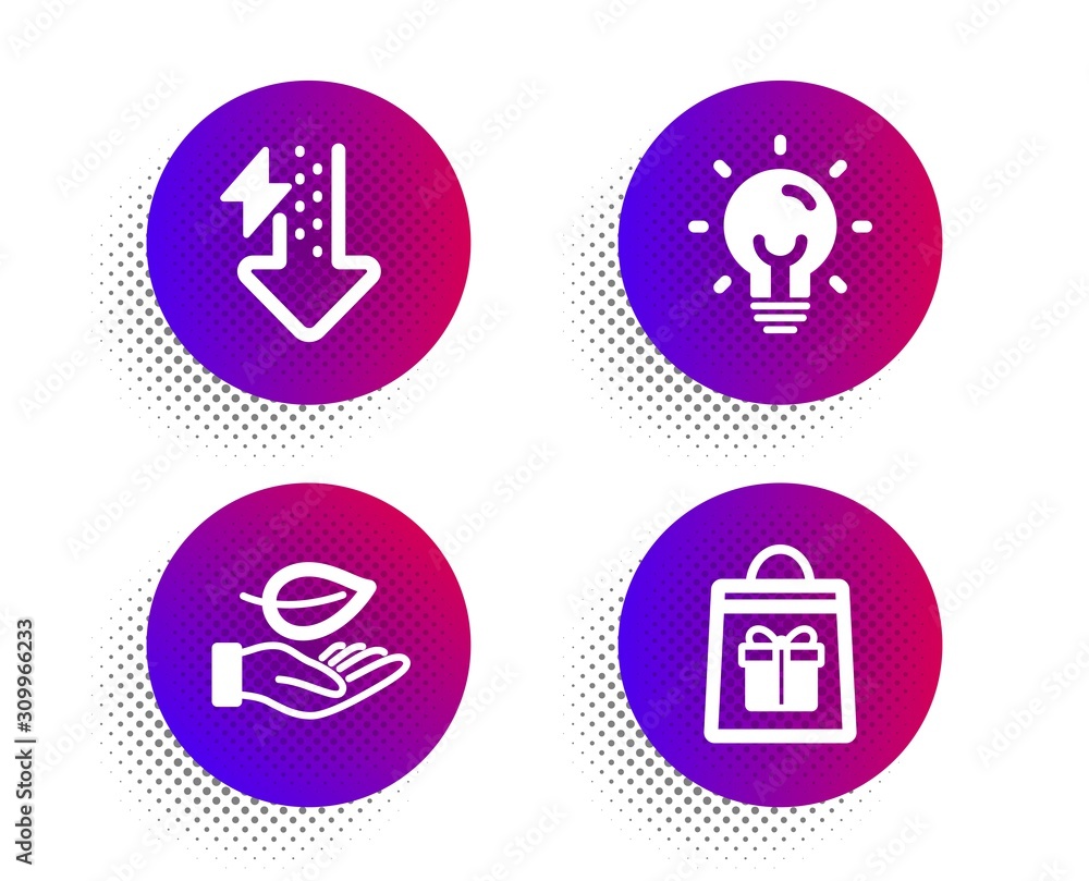 Leaf, Energy drops and Energy icons simple set. Halftone dots button. Holidays shopping sign. Plant care, Power usage, Lightbulb. Gifts bag. Business set. Classic flat leaf icon. Vector Leaf, Energy drops and Energy icons simple set. Halftone dots button. Holidays shopping sign. Plant care, Power usage, Lightbulb. Gifts bag. Business set. Classic flat leaf icon. Vector