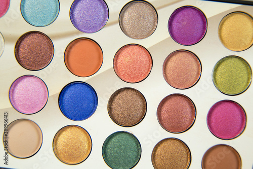 Colorful eye shadows palette. Makeup background. Colorful make-up palette