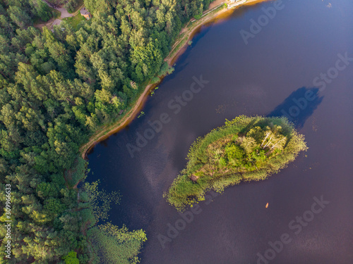 Beautiful view of Sapsho lake in summer , Smolensk region, Russia. Drone shooting