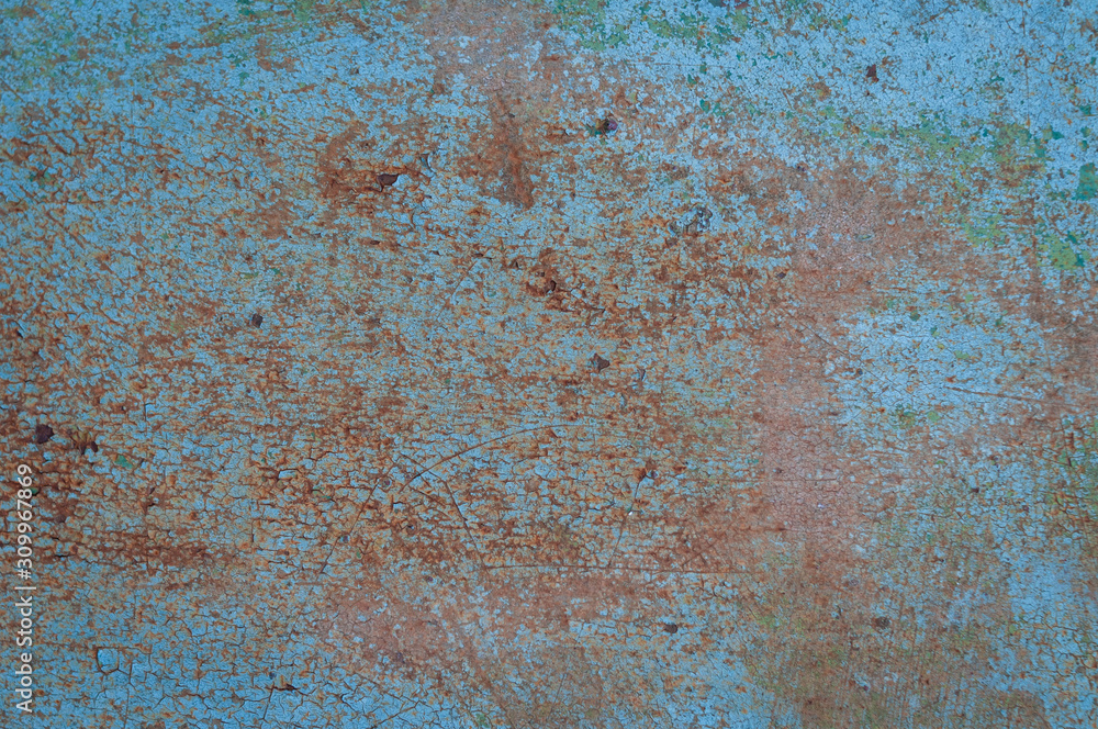 aqua blue and orange painted rusty grunde textured surface for background, banner and copy space