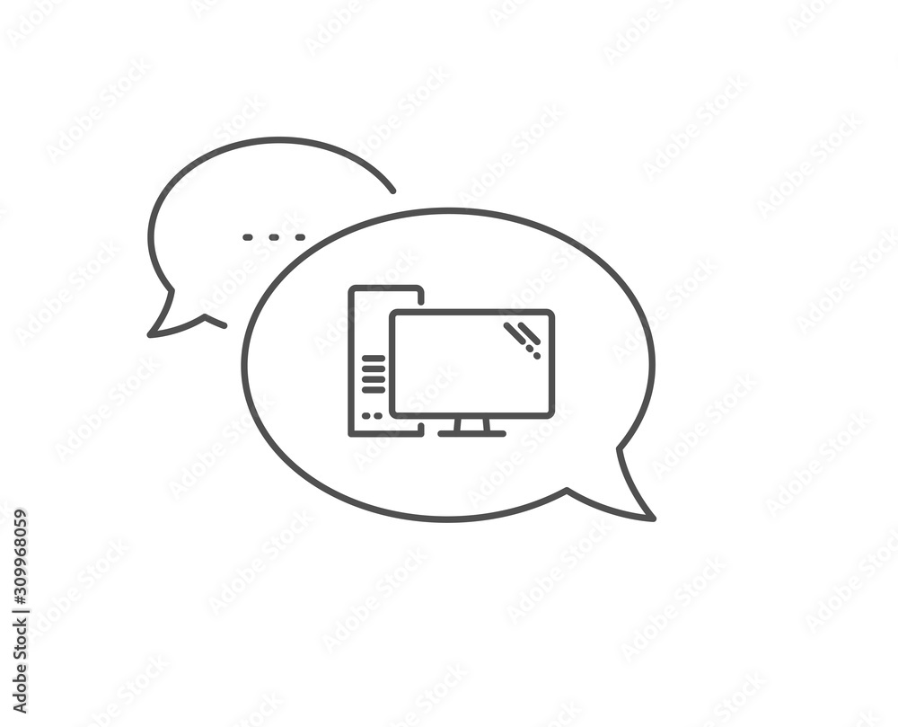 Computer line icon. Chat bubble design. PC component sign. Monitor with case symbol. Outline concept. Thin line computer icon. Vector Computer line icon. Chat bubble design. PC component sign. Monitor with case symbol. Outline concept. Thin line computer icon. Vector