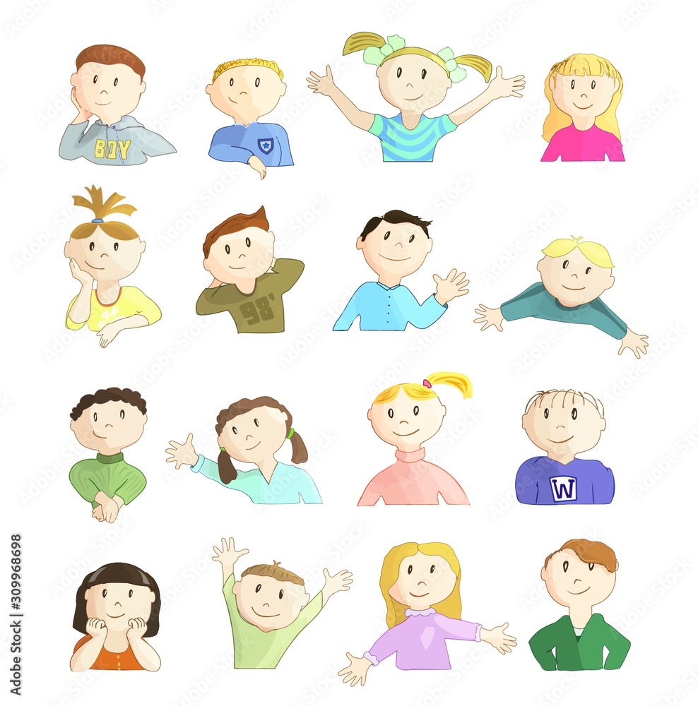 set of pictures of children, boys and girls.on white background.vector image.