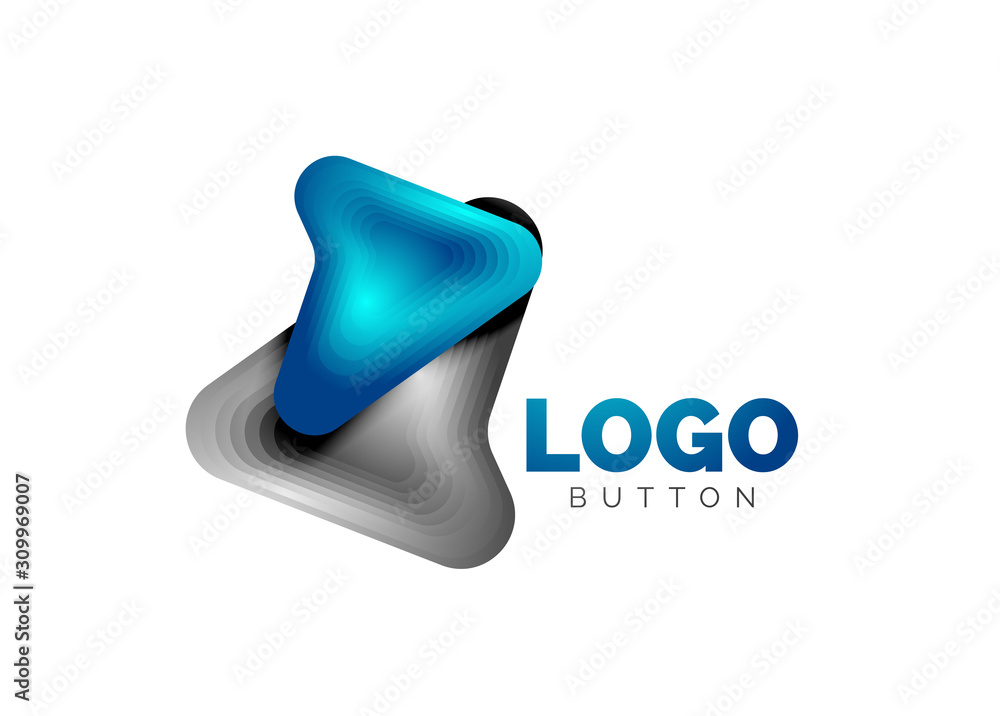 Arrow logo template. Or play or download button logotype template. Minimal geometrical design, 3d geometric bold symbol in relief style with color blend steps effect. Vector Illustration Arrow logo template. Or play or download button logotype template. Minimal geometrical design, 3d geometric bold symbol in relief style with color blend steps effect. Vector Illustration