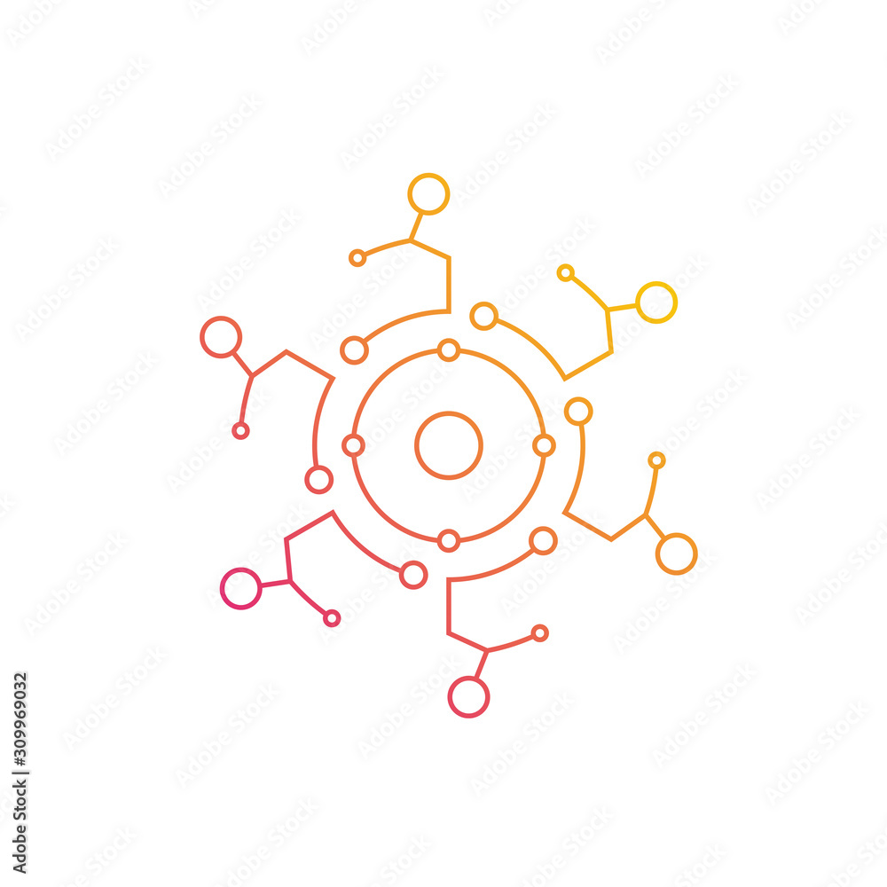 Circuit logo design vector template, Circular logo icon, Link icon with dot, Circuit element, Creative design, Icon Technology