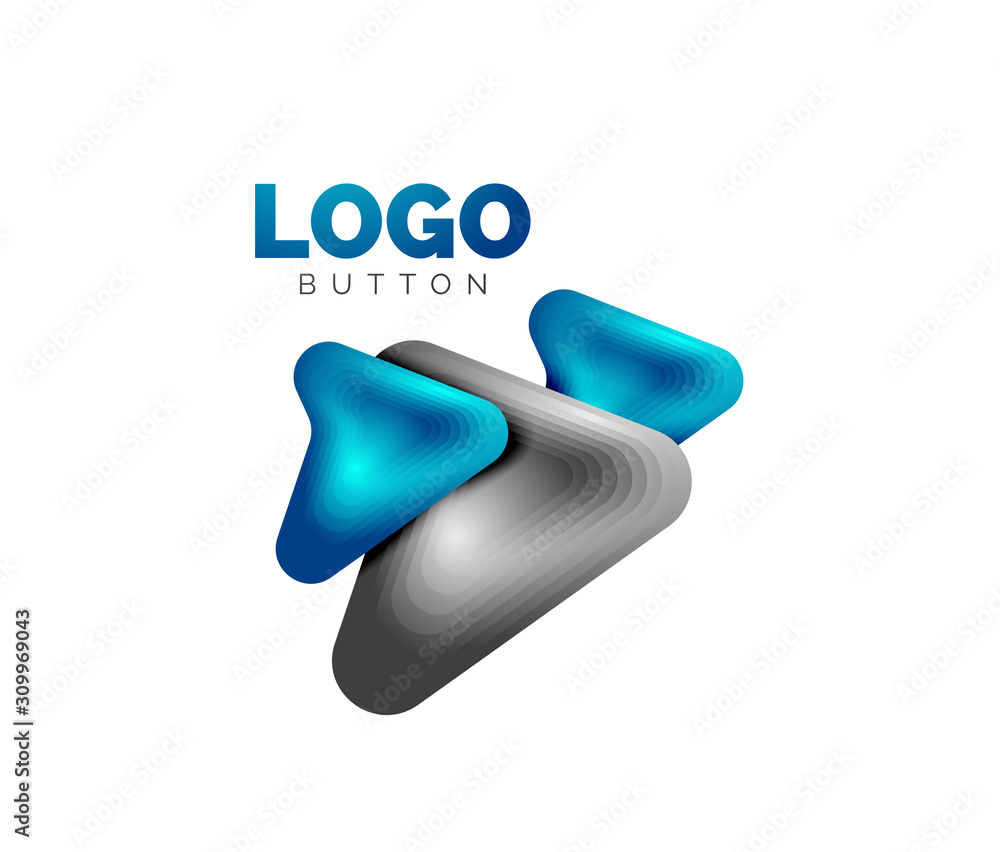 Arrow logo template. Or play or download button logotype template. Minimal geometrical design, 3d geometric bold symbol in relief style with color blend steps effect. Vector Illustration Arrow logo template. Or play or download button logotype template. Minimal geometrical design, 3d geometric bold symbol in relief style with color blend steps effect. Vector Illustration