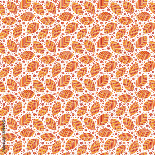 Seamless pattern with hand drawn orange leaves