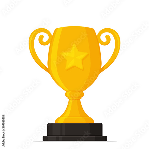 Gold trophy with the name plate of the winner of the competition.
