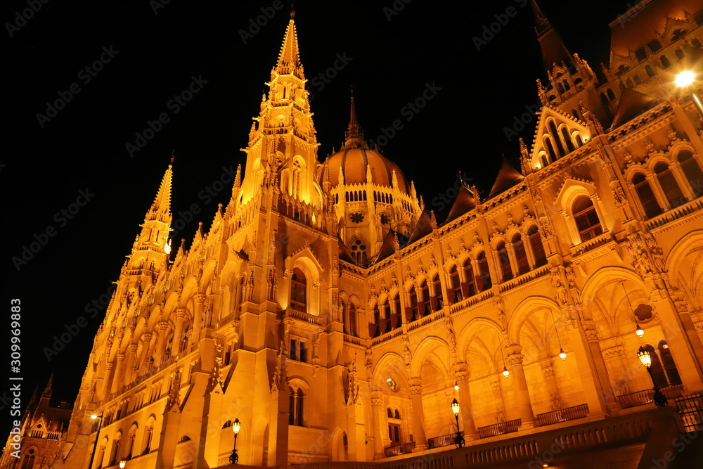 Illuminated Parliament Building in Budapest