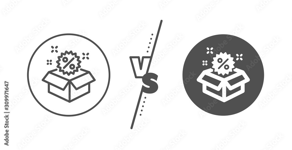 Shopping discount sign. Versus concept. Sale line icon. Clearance symbol. Line vs classic sale icon. Vector Shopping discount sign. Versus concept. Sale line icon. Clearance symbol. Line vs classic sale icon. Vector