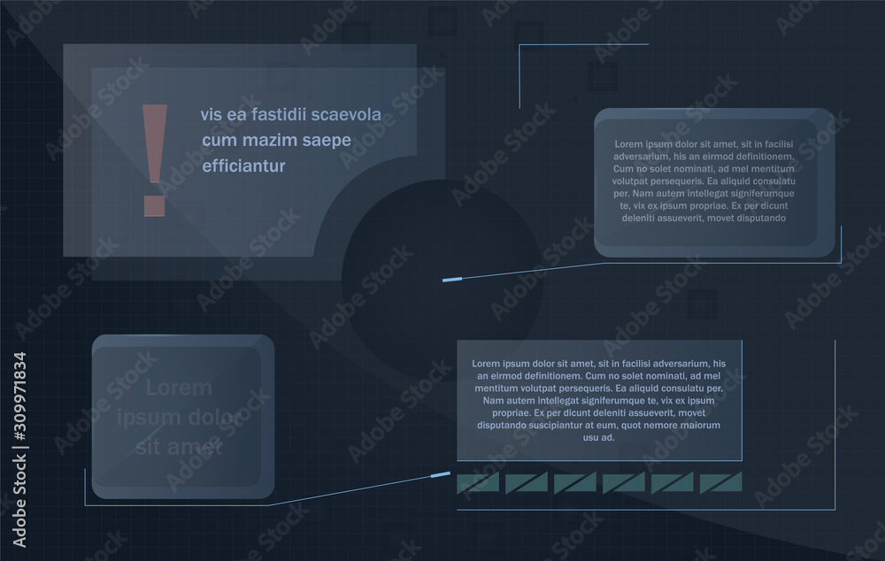 Obraz premium UI futuristic user interface. Modern control panel layout design. Virtual Sci fi technology interface stock illustration. Vector eps10