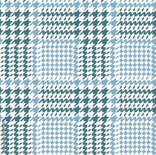 Light blue and white glen check pattern. Stylish hounds tooth checkered design.