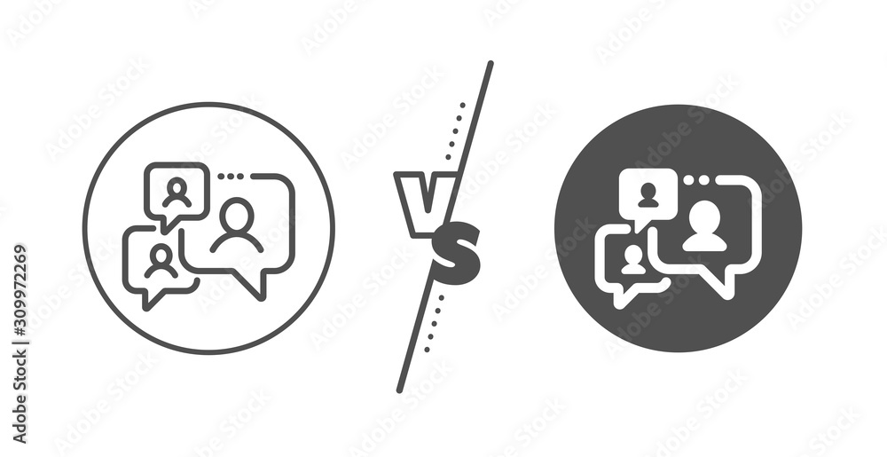 Comments sign. Versus concept. Support chat line icon. Speech bubble message symbol. Line vs classic support chat icon. Vector Comments sign. Versus concept. Support chat line icon. Speech bubble message symbol. Line vs classic support chat icon. Vector