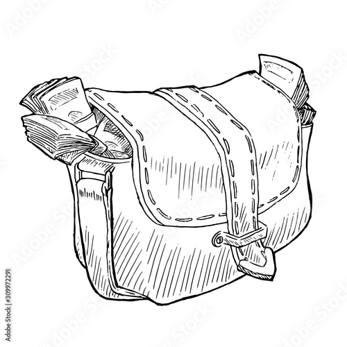 Closed leather bag full of money