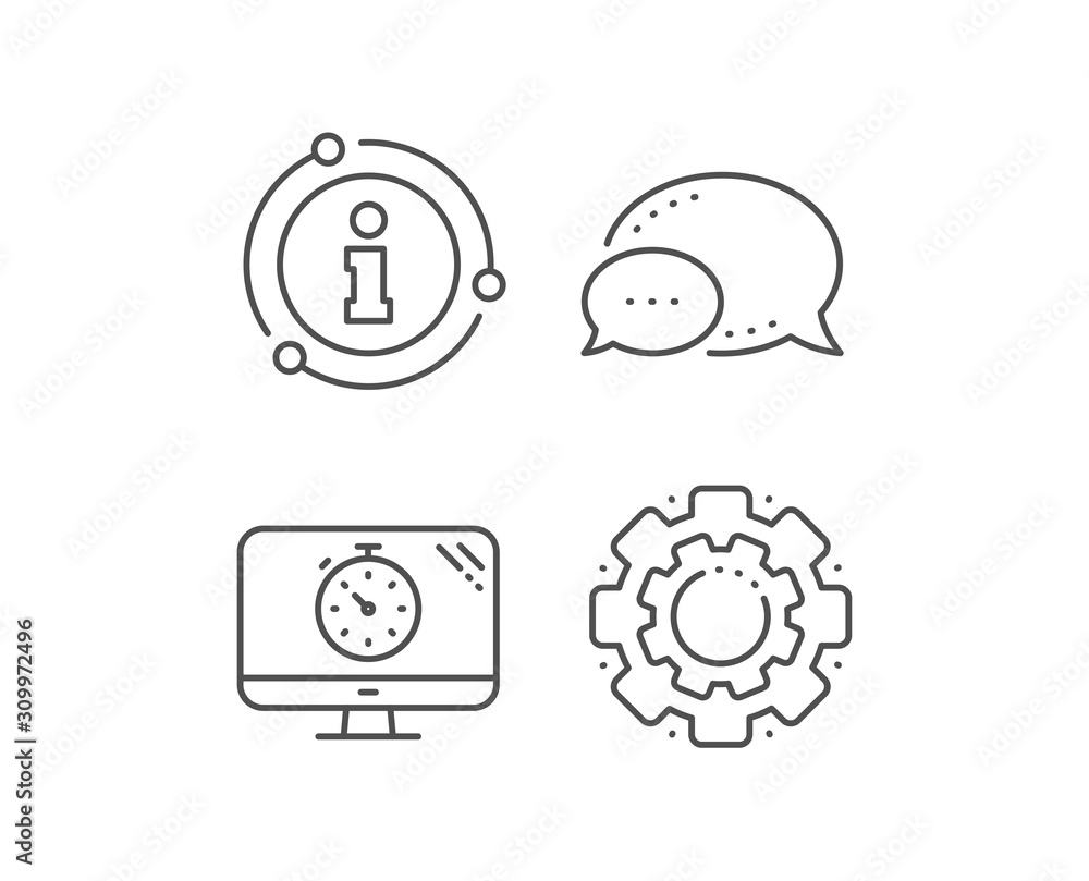 Seo timer line icon. Chat bubble, info sign elements. Search engine optimization sign. Analytics symbol. Linear seo timer outline icon. Information bubble. Vector Seo timer line icon. Chat bubble, info sign elements. Search engine optimization sign. Analytics symbol. Linear seo timer outline icon. Information bubble. Vector