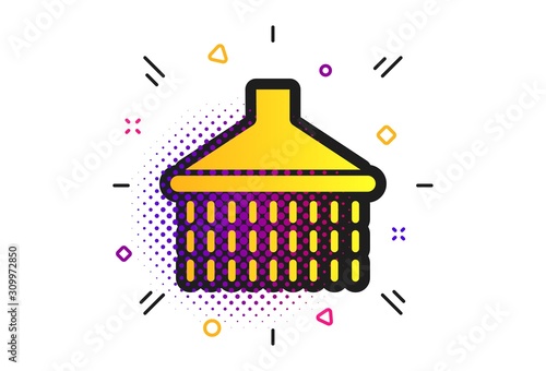 Shower sign icon. Halftone dots pattern. Douche with water drops symbol. Classic flat shower icon. Vector