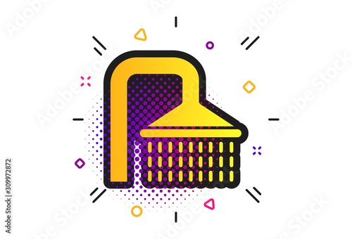 Shower sign icon. Halftone dots pattern. Douche with water drops symbol. Classic flat shower icon. Vector