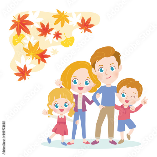 家族　紅葉　イラスト	