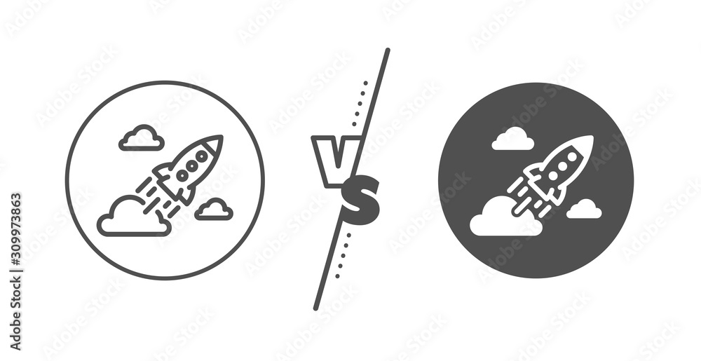 Launch Project sign. Versus concept. Startup rocket line icon. Innovation symbol. Line vs classic startup rocket icon. Vector Launch Project sign. Versus concept. Startup rocket line icon. Innovation symbol. Line vs classic startup rocket icon. Vector