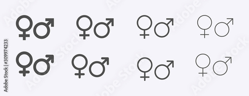 Male female sign, men women symbol, toilet wc vector icon set, gender collection, flat simple design illustration isolated on white photo
