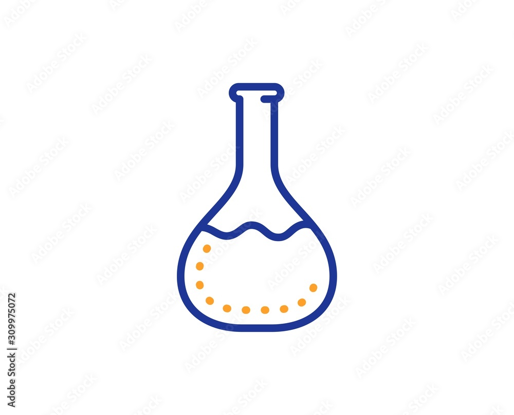 Laboratory flask sign. Chemistry lab line icon. Analysis symbol. Colorful outline concept. Blue and orange thin line chemistry lab icon. Vector Laboratory flask sign. Chemistry lab line icon. Analysis symbol. Colorful outline concept. Blue and orange thin line chemistry lab icon. Vector