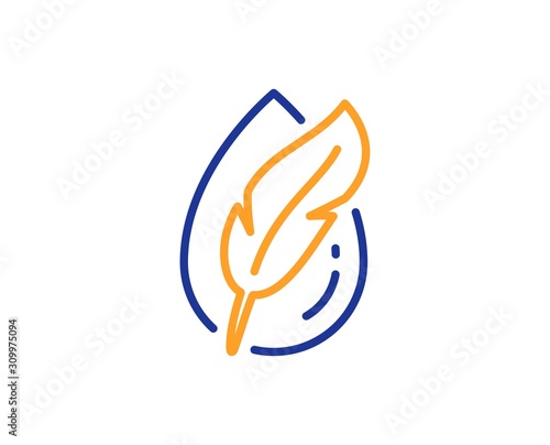 Feather sign. Hypoallergenic tested line icon. No synthetic symbol. Colorful outline concept. Blue and orange thin line hypoallergenic tested icon. Vector