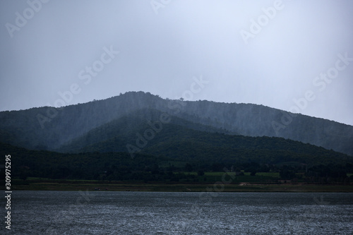 tropical mountain with lake...
