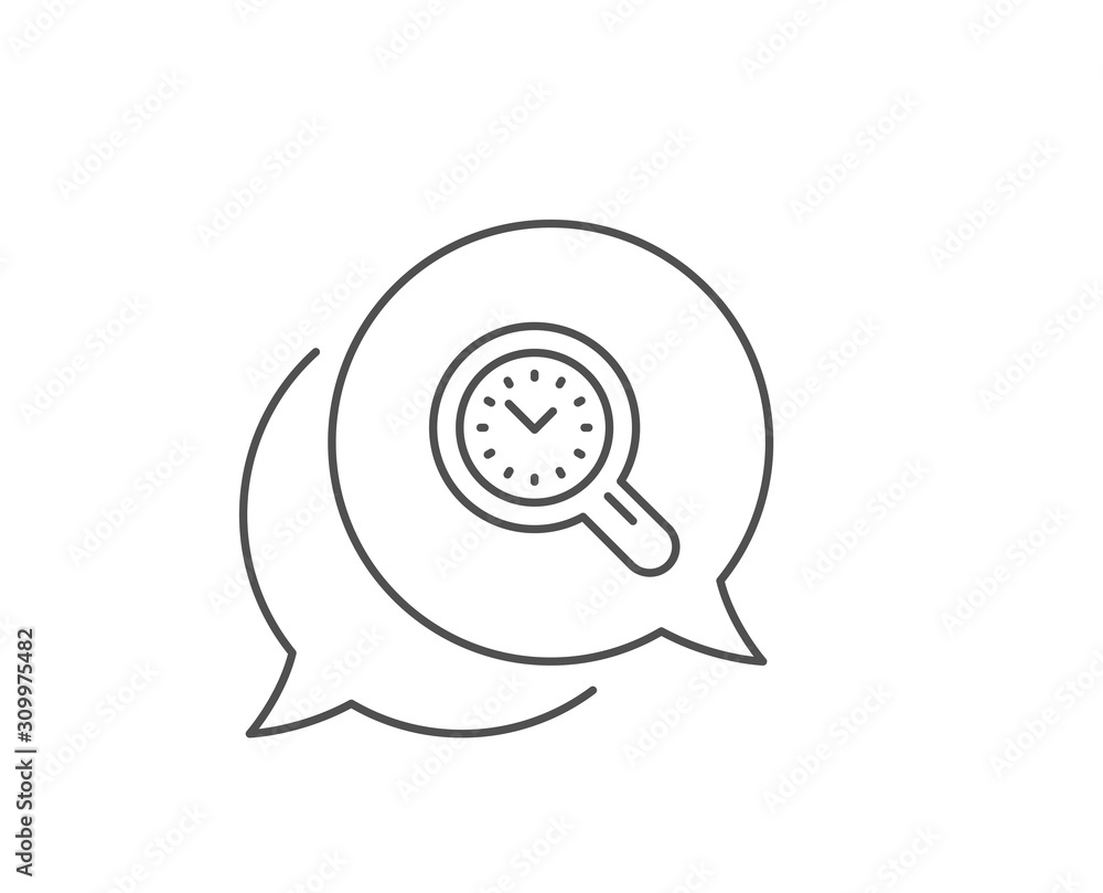 Time management line icon. Chat bubble design. Clock sign. Work analysis symbol. Outline concept. Thin line time management icon. Vector Time management line icon. Chat bubble design. Clock sign. Work analysis symbol. Outline concept. Thin line time management icon. Vector