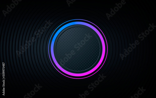 Black circle abstract background. CIrcle blue and pink gradient light effect.