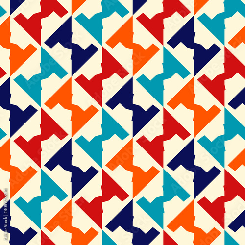 Bright seamless pattern with alternating geometric shapes.