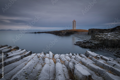 Basaltic columns in K  lfshamarsviti lighthouse in Iceland