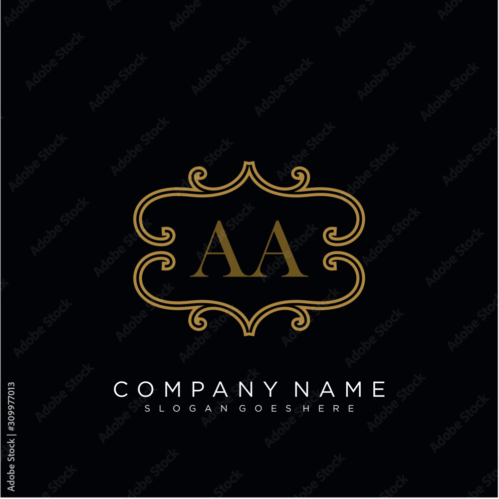 Initial letter AA logo luxury vector mark, gold color elegant classical