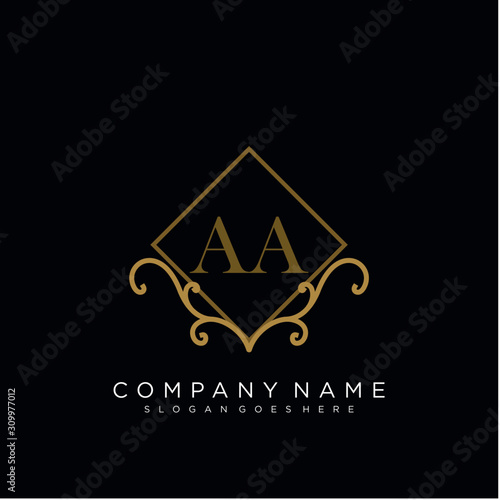 Initial letter AA logo luxury vector mark, gold color elegant classical