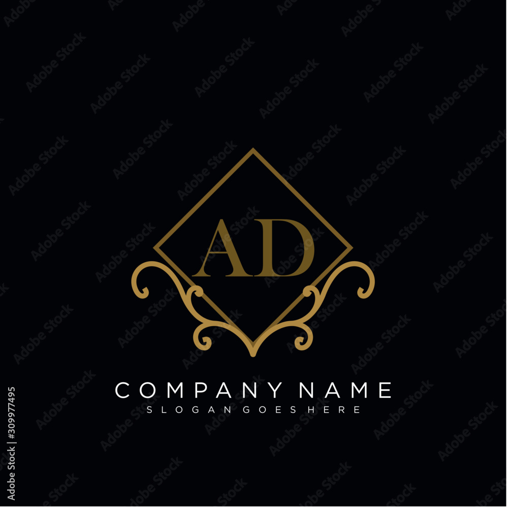 Initial letter AD logo luxury vector mark, gold color elegant classical Initial letter AD logo luxury vector mark, gold color elegant classical