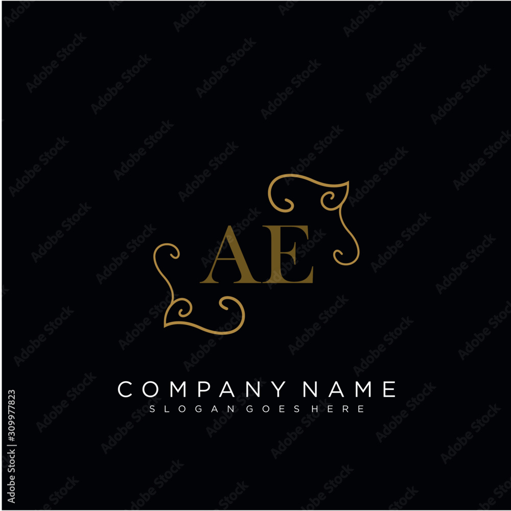 Initial letter AE logo luxury vector mark, gold color elegant classical Initial letter AE logo luxury vector mark, gold color elegant classical