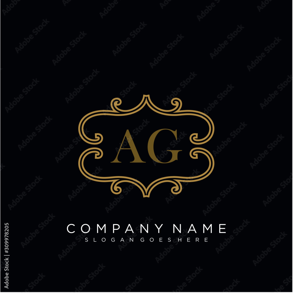Initial letter AG logo luxury vector mark, gold color elegant classical